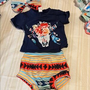 Floral Bull Skull Baby Outfit with Headband